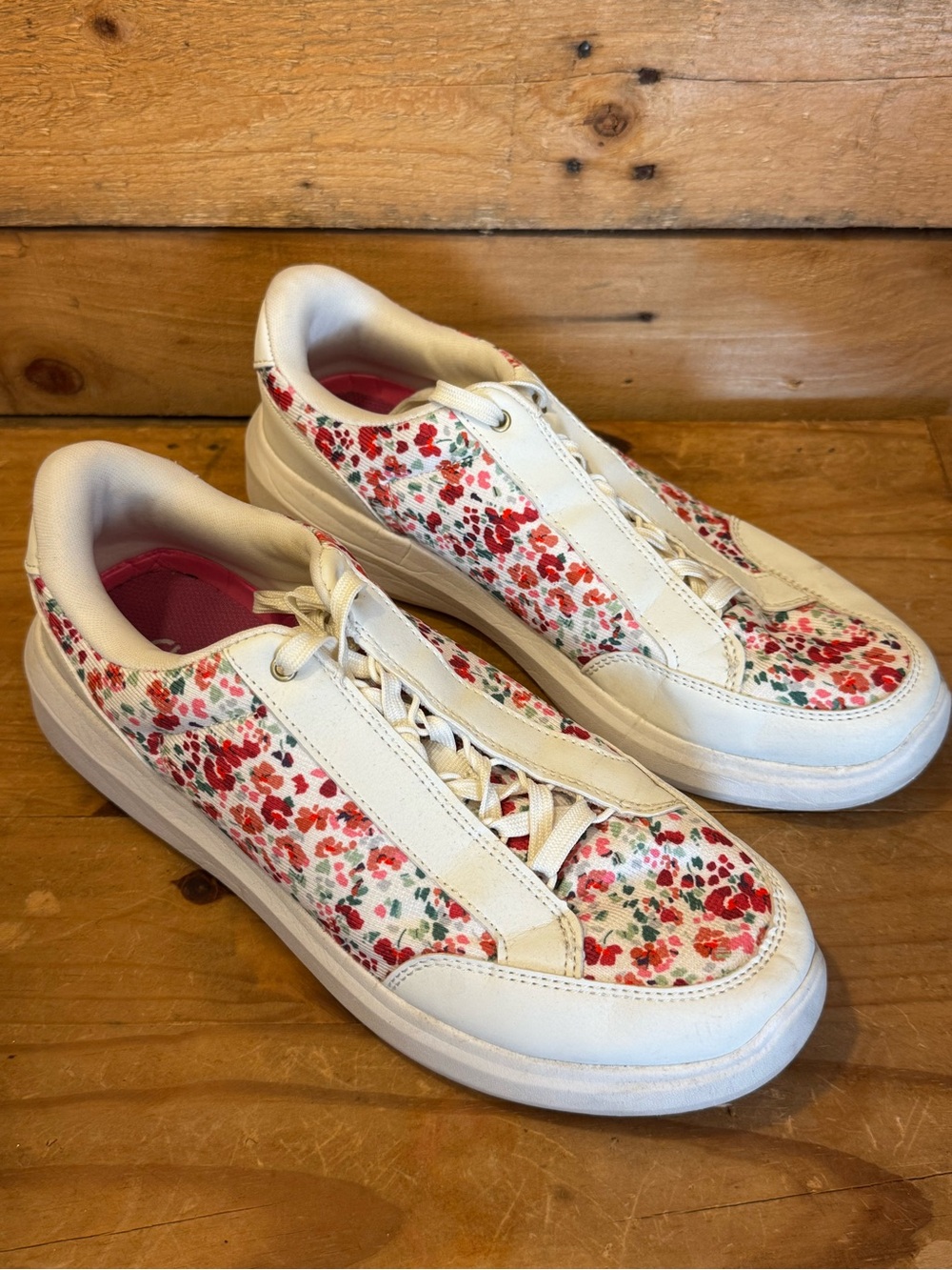 Ryka Women’s Floral Walking Sneakers White Pink Red - Size 9W